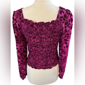 Torrid Boho Burgundy Velvet Smocked Top Long  shear Velvet floral Sleeves Size 0